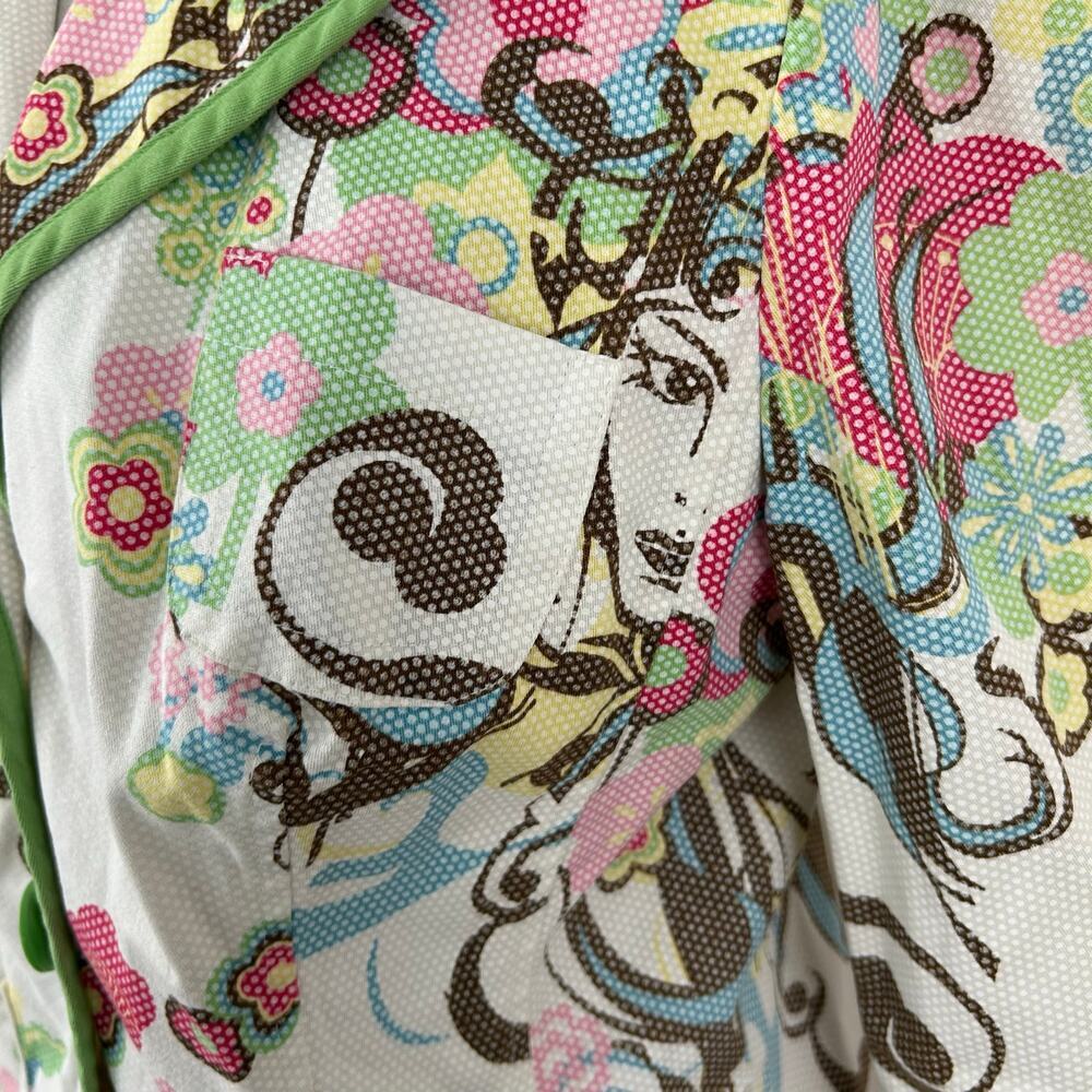 Bisou Bisou Printed Blazer Artsy Y2K Retro Button Jacket Women Size 14 - Picture 4 of 10